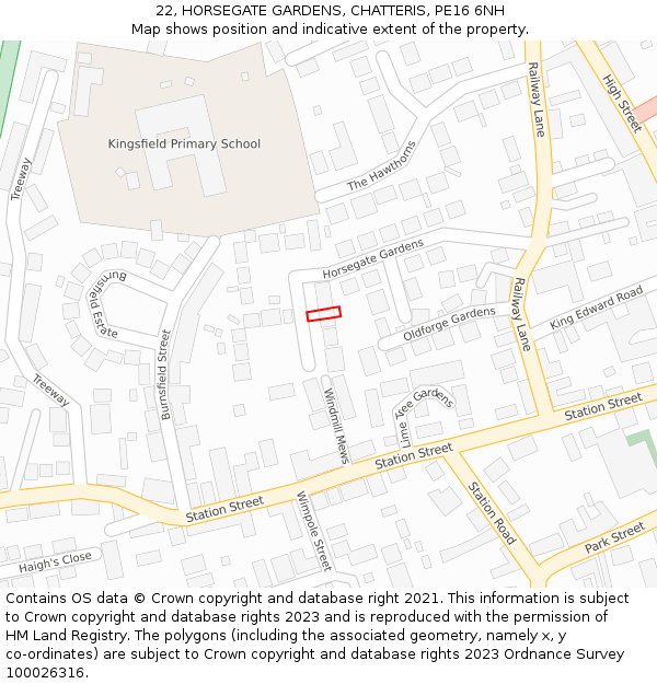 22, HORSEGATE GARDENS, CHATTERIS, PE16 6NH: Location map and indicative extent of plot