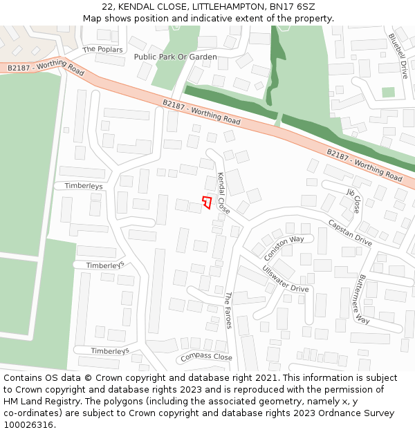 22, KENDAL CLOSE, LITTLEHAMPTON, BN17 6SZ: Location map and indicative extent of plot