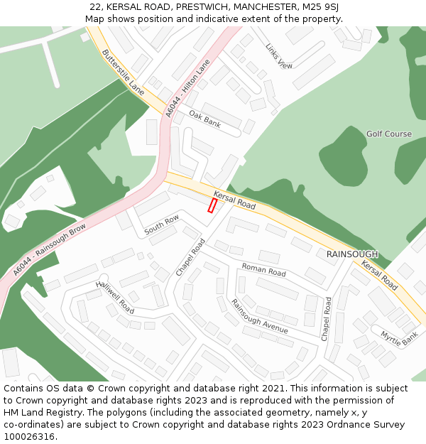 22, KERSAL ROAD, PRESTWICH, MANCHESTER, M25 9SJ: Location map and indicative extent of plot
