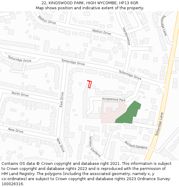 22, KINGSWOOD PARK, HIGH WYCOMBE, HP13 6GR: Location map and indicative extent of plot