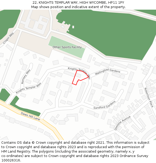 22, KNIGHTS TEMPLAR WAY, HIGH WYCOMBE, HP11 1PY: Location map and indicative extent of plot