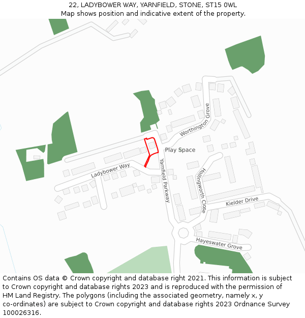 22, LADYBOWER WAY, YARNFIELD, STONE, ST15 0WL: Location map and indicative extent of plot