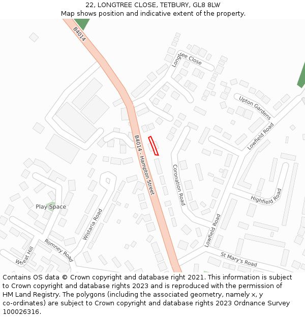 22, LONGTREE CLOSE, TETBURY, GL8 8LW: Location map and indicative extent of plot