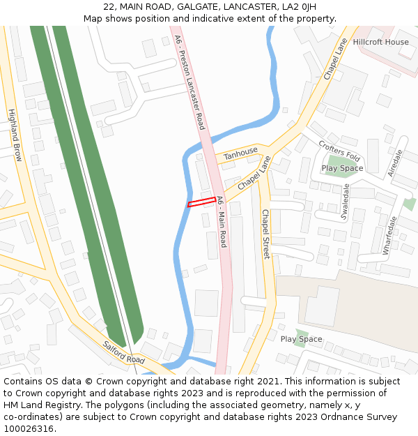 22, MAIN ROAD, GALGATE, LANCASTER, LA2 0JH: Location map and indicative extent of plot