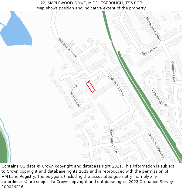 22, MAPLEWOOD DRIVE, MIDDLESBROUGH, TS6 0GB: Location map and indicative extent of plot