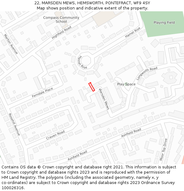 22, MARSDEN MEWS, HEMSWORTH, PONTEFRACT, WF9 4SY: Location map and indicative extent of plot