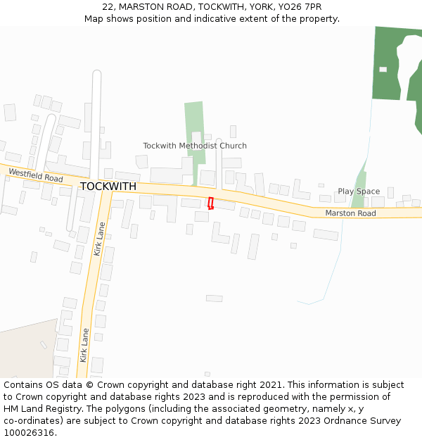 22, MARSTON ROAD, TOCKWITH, YORK, YO26 7PR: Location map and indicative extent of plot
