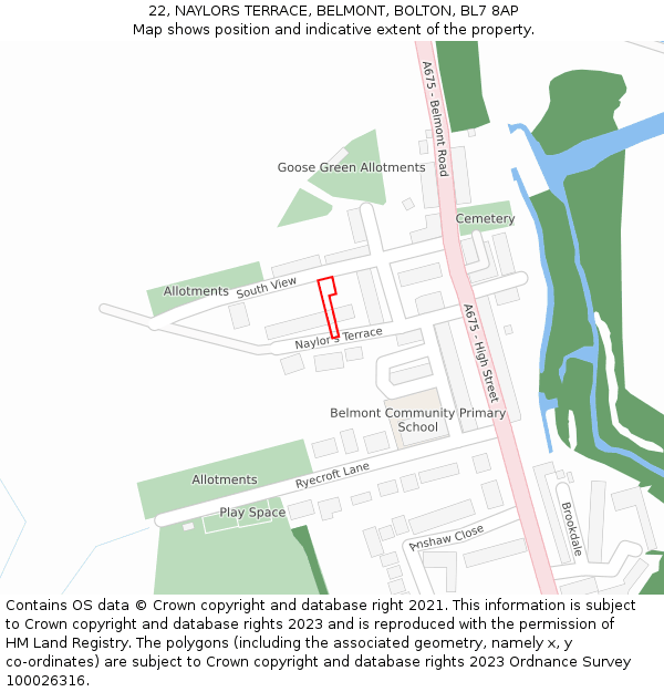 22, NAYLORS TERRACE, BELMONT, BOLTON, BL7 8AP: Location map and indicative extent of plot