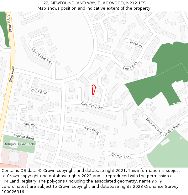 22, NEWFOUNDLAND WAY, BLACKWOOD, NP12 1FS: Location map and indicative extent of plot