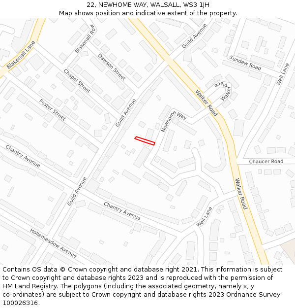 22, NEWHOME WAY, WALSALL, WS3 1JH: Location map and indicative extent of plot