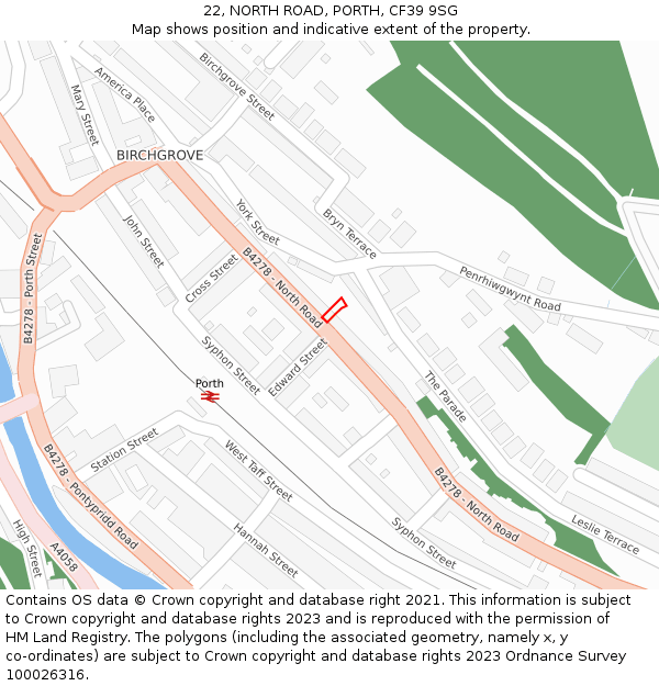 22, NORTH ROAD, PORTH, CF39 9SG: Location map and indicative extent of plot