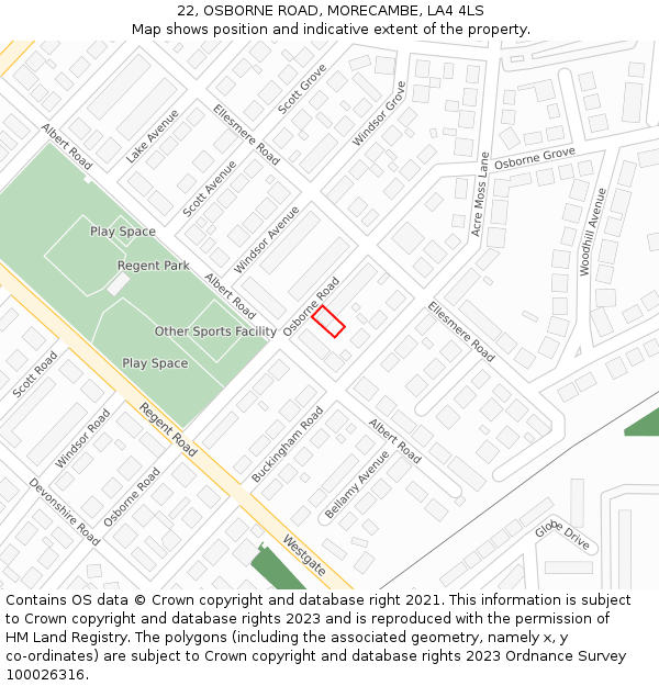 22, OSBORNE ROAD, MORECAMBE, LA4 4LS: Location map and indicative extent of plot