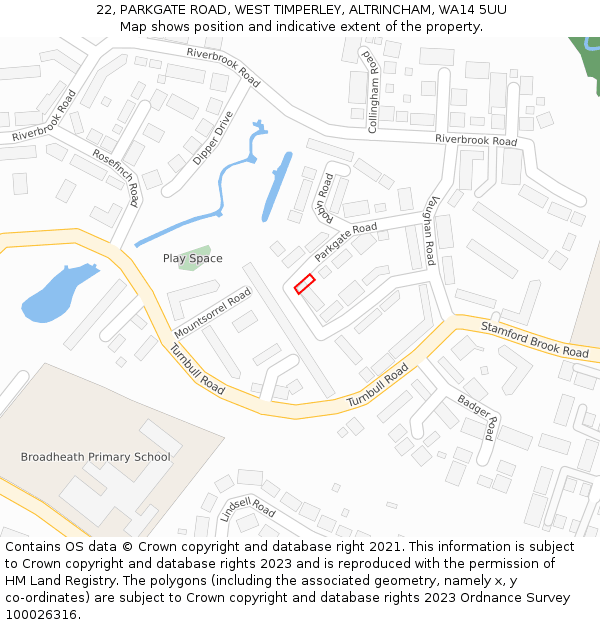 22, PARKGATE ROAD, WEST TIMPERLEY, ALTRINCHAM, WA14 5UU: Location map and indicative extent of plot