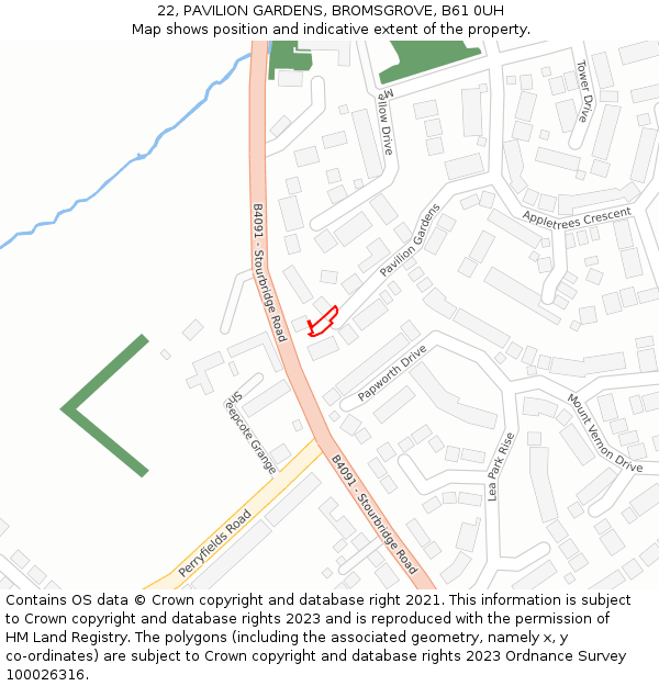 22, PAVILION GARDENS, BROMSGROVE, B61 0UH: Location map and indicative extent of plot
