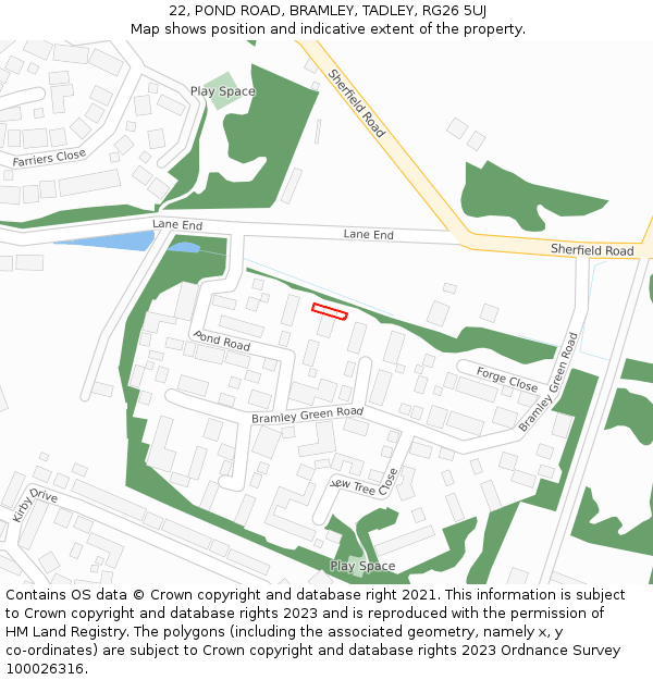 22, POND ROAD, BRAMLEY, TADLEY, RG26 5UJ: Location map and indicative extent of plot
