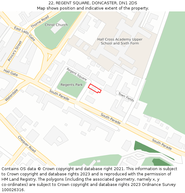 22, REGENT SQUARE, DONCASTER, DN1 2DS: Location map and indicative extent of plot