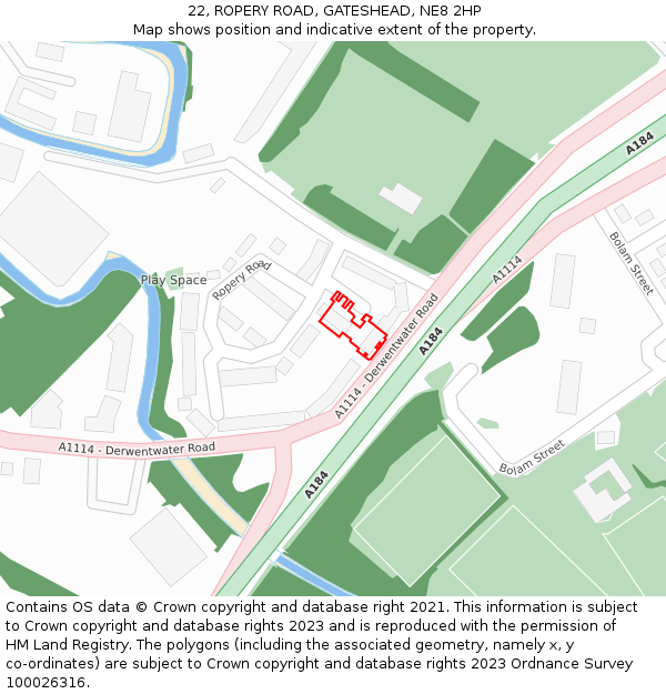 22, ROPERY ROAD, GATESHEAD, NE8 2HP: Location map and indicative extent of plot