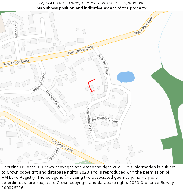 22, SALLOWBED WAY, KEMPSEY, WORCESTER, WR5 3WP: Location map and indicative extent of plot