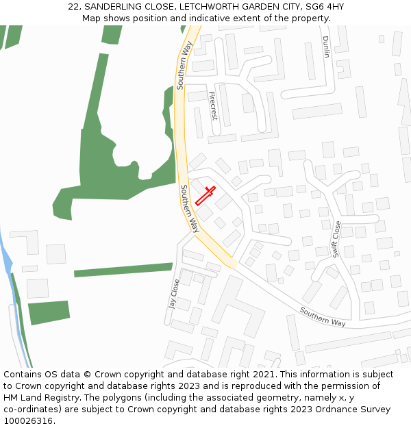 22, SANDERLING CLOSE, LETCHWORTH GARDEN CITY, SG6 4HY: Location map and indicative extent of plot
