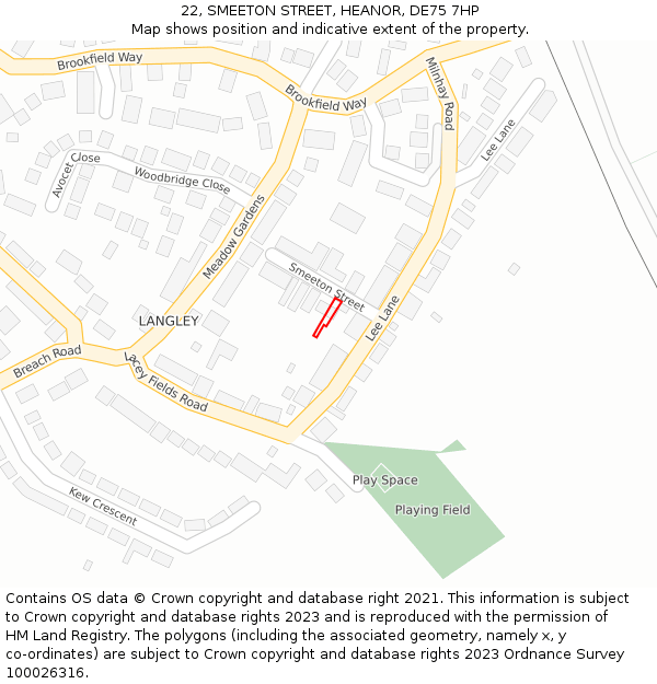 22, SMEETON STREET, HEANOR, DE75 7HP: Location map and indicative extent of plot