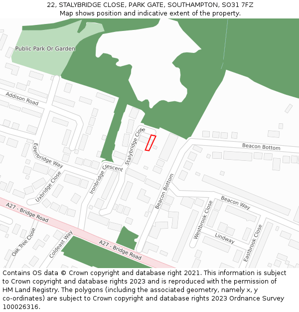 22, STALYBRIDGE CLOSE, PARK GATE, SOUTHAMPTON, SO31 7FZ: Location map and indicative extent of plot