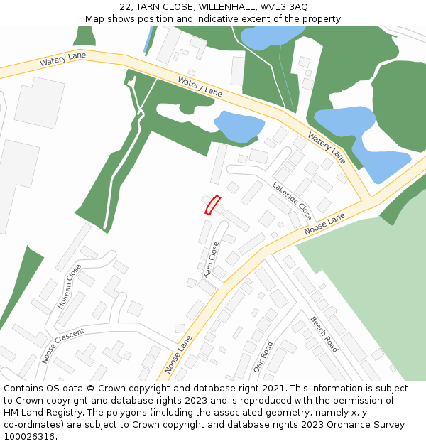 22, TARN CLOSE, WILLENHALL, WV13 3AQ: Location map and indicative extent of plot