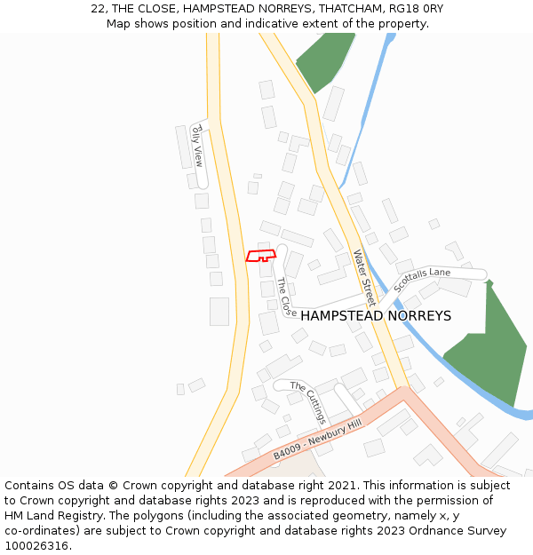 22, THE CLOSE, HAMPSTEAD NORREYS, THATCHAM, RG18 0RY: Location map and indicative extent of plot