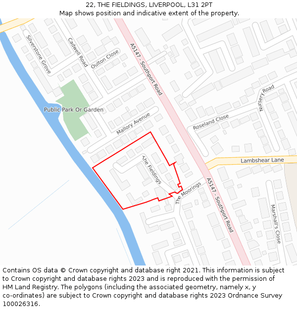 22, THE FIELDINGS, LIVERPOOL, L31 2PT: Location map and indicative extent of plot