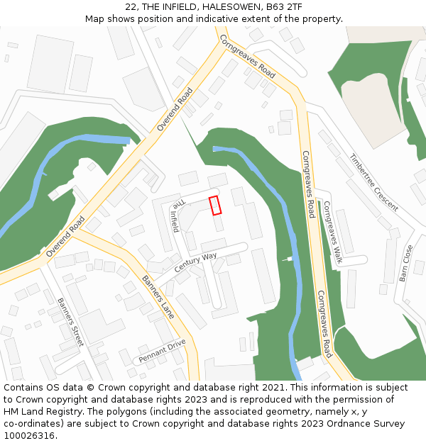 22, THE INFIELD, HALESOWEN, B63 2TF: Location map and indicative extent of plot