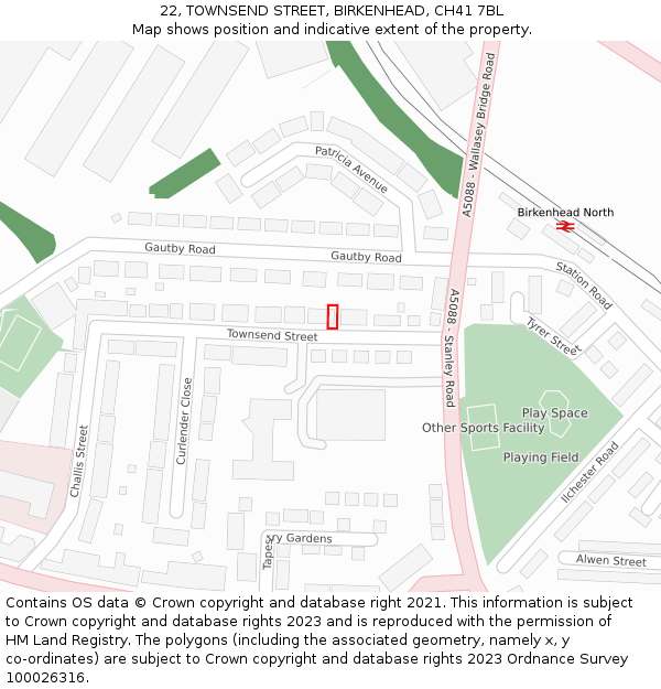 22, TOWNSEND STREET, BIRKENHEAD, CH41 7BL: Location map and indicative extent of plot