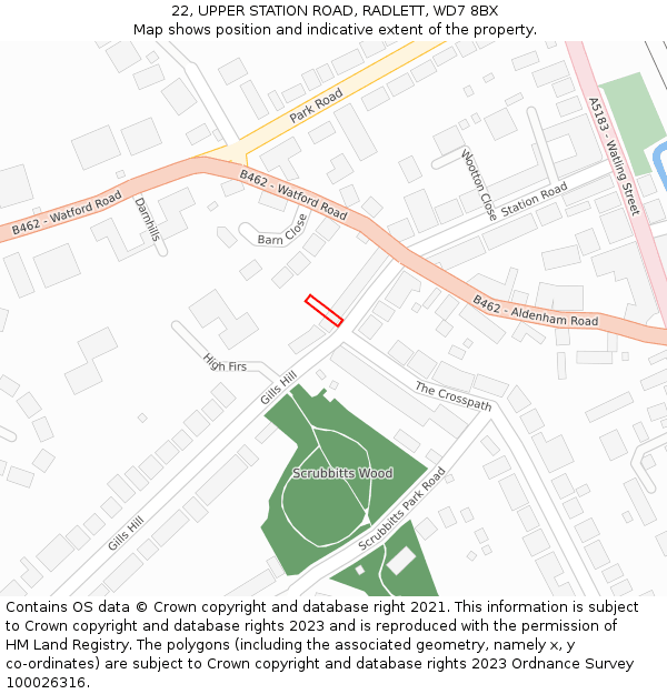 22, UPPER STATION ROAD, RADLETT, WD7 8BX: Location map and indicative extent of plot