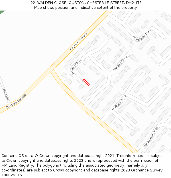 22, WALDEN CLOSE, OUSTON, CHESTER LE STREET, DH2 1TF: Location map and indicative extent of plot