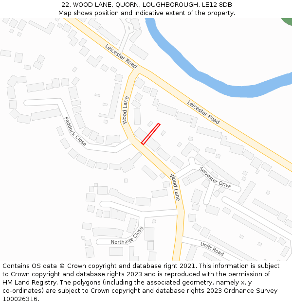 22, WOOD LANE, QUORN, LOUGHBOROUGH, LE12 8DB: Location map and indicative extent of plot