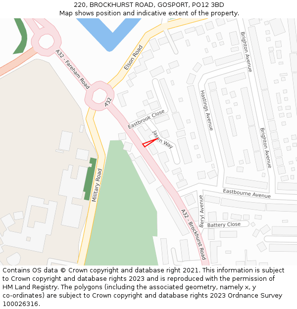 220, BROCKHURST ROAD, GOSPORT, PO12 3BD: Location map and indicative extent of plot