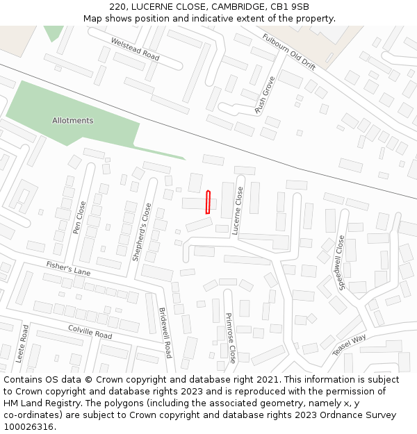 220, LUCERNE CLOSE, CAMBRIDGE, CB1 9SB: Location map and indicative extent of plot