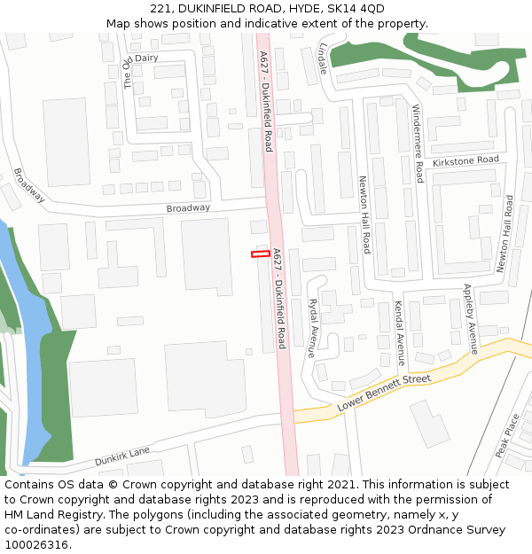 221, DUKINFIELD ROAD, HYDE, SK14 4QD: Location map and indicative extent of plot