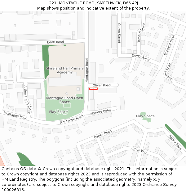 221, MONTAGUE ROAD, SMETHWICK, B66 4PJ: Location map and indicative extent of plot