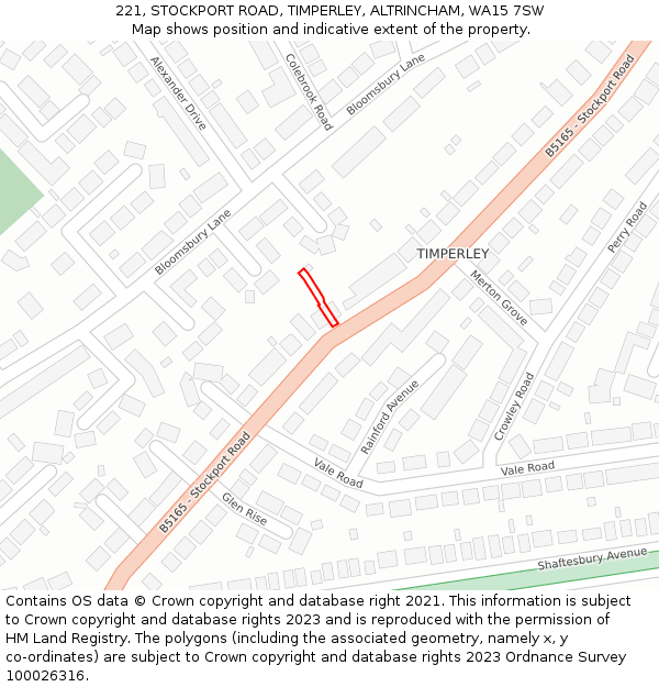 221, STOCKPORT ROAD, TIMPERLEY, ALTRINCHAM, WA15 7SW: Location map and indicative extent of plot