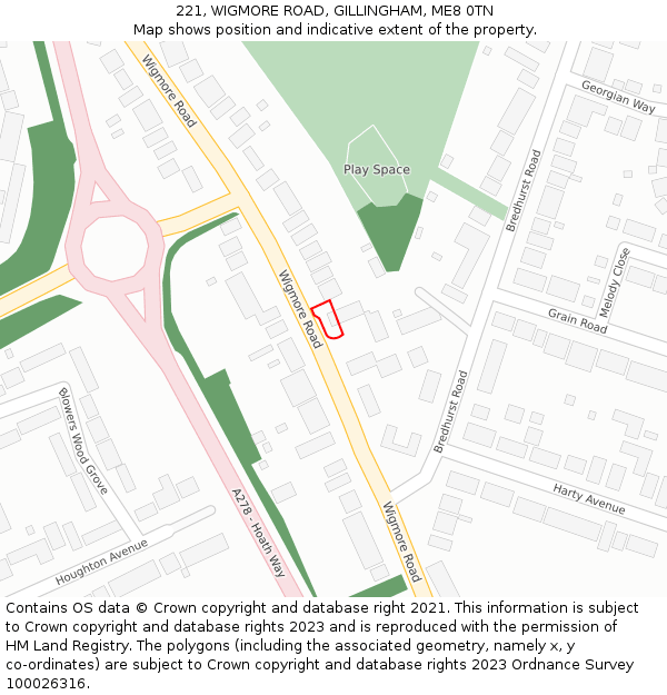 221, WIGMORE ROAD, GILLINGHAM, ME8 0TN: Location map and indicative extent of plot