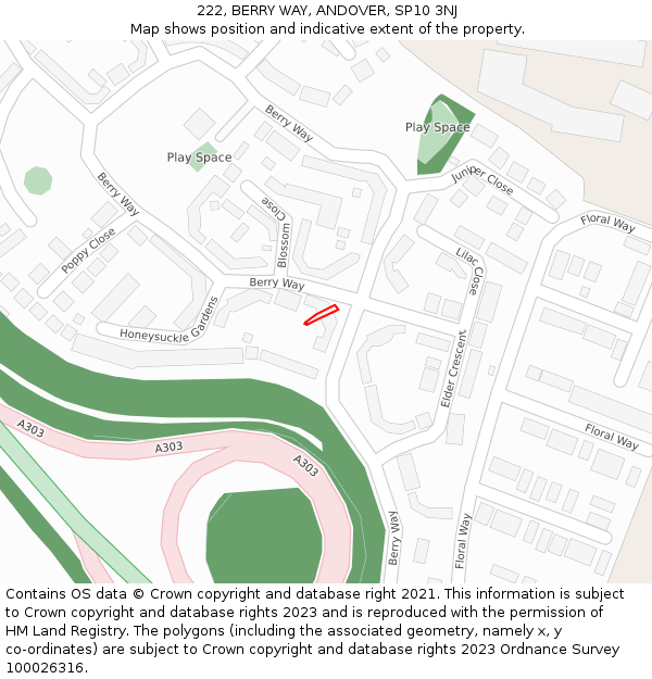 222, BERRY WAY, ANDOVER, SP10 3NJ: Location map and indicative extent of plot