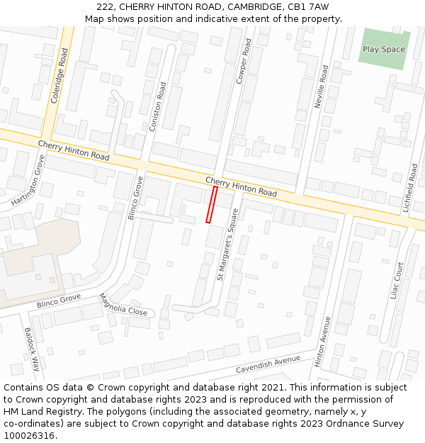 222, CHERRY HINTON ROAD, CAMBRIDGE, CB1 7AW: Location map and indicative extent of plot