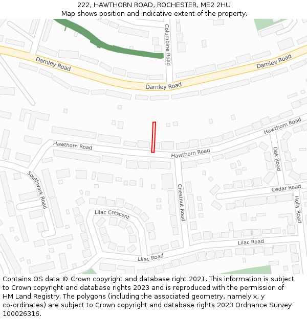 222, HAWTHORN ROAD, ROCHESTER, ME2 2HU: Location map and indicative extent of plot