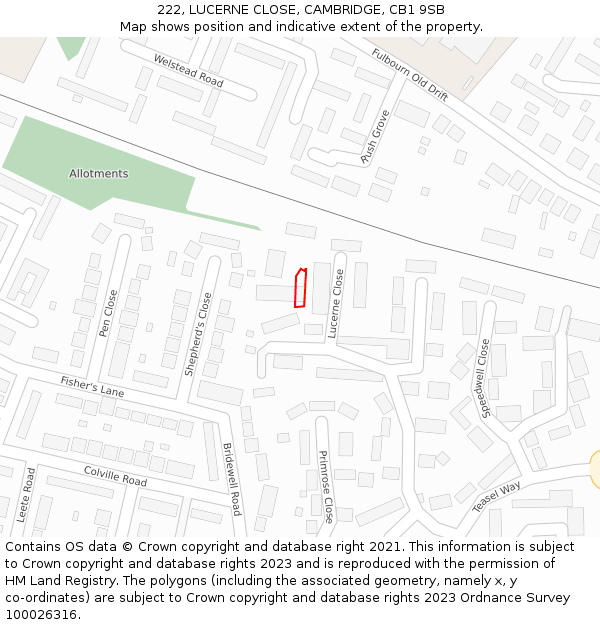 222, LUCERNE CLOSE, CAMBRIDGE, CB1 9SB: Location map and indicative extent of plot