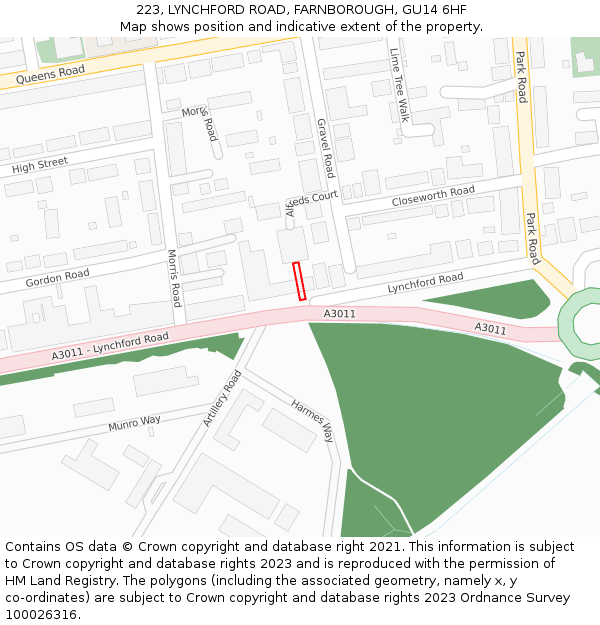 223, LYNCHFORD ROAD, FARNBOROUGH, GU14 6HF: Location map and indicative extent of plot