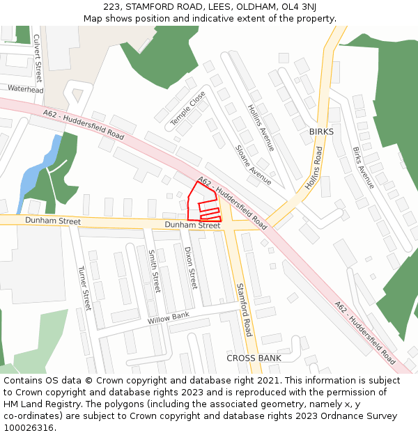 223, STAMFORD ROAD, LEES, OLDHAM, OL4 3NJ: Location map and indicative extent of plot
