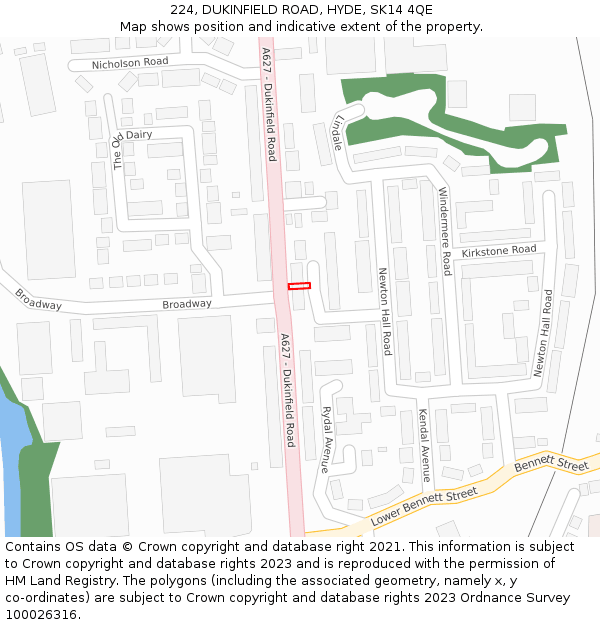 224, DUKINFIELD ROAD, HYDE, SK14 4QE: Location map and indicative extent of plot