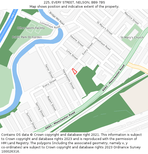 225, EVERY STREET, NELSON, BB9 7BS: Location map and indicative extent of plot