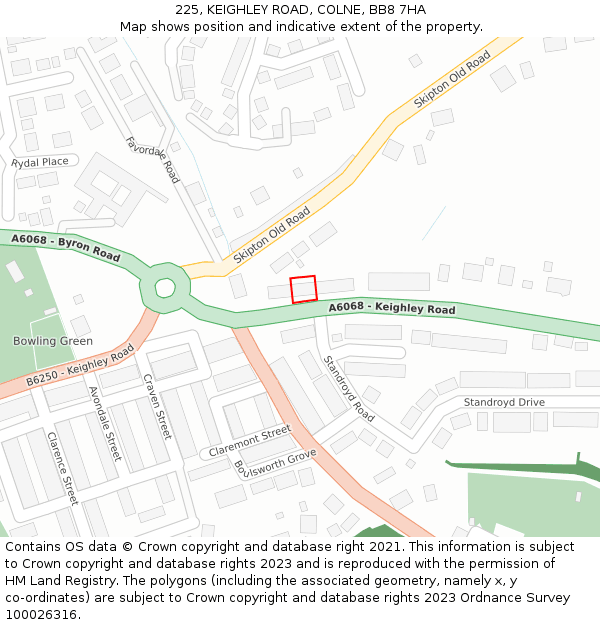 225, KEIGHLEY ROAD, COLNE, BB8 7HA: Location map and indicative extent of plot