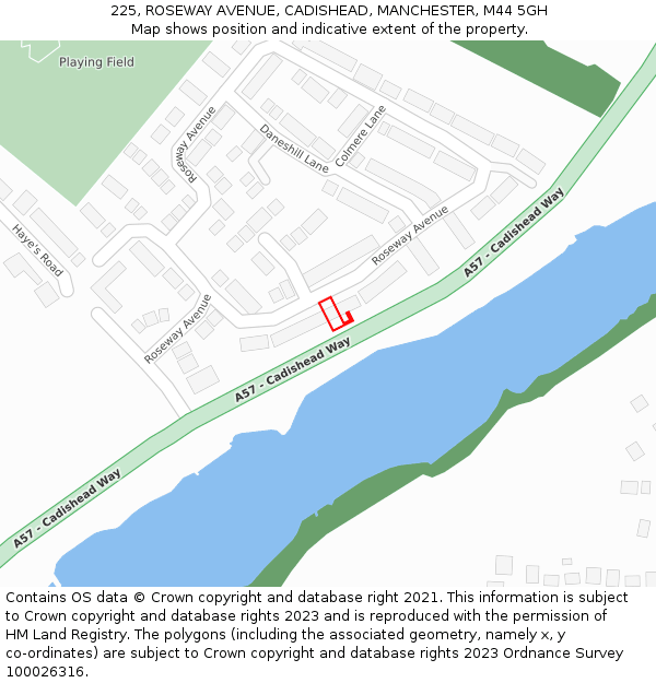 225, ROSEWAY AVENUE, CADISHEAD, MANCHESTER, M44 5GH: Location map and indicative extent of plot