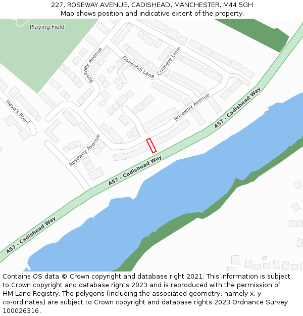 227, ROSEWAY AVENUE, CADISHEAD, MANCHESTER, M44 5GH: Location map and indicative extent of plot